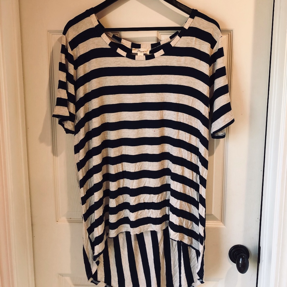 Striped Plus Size Soft Rayon High/Low Hem Top